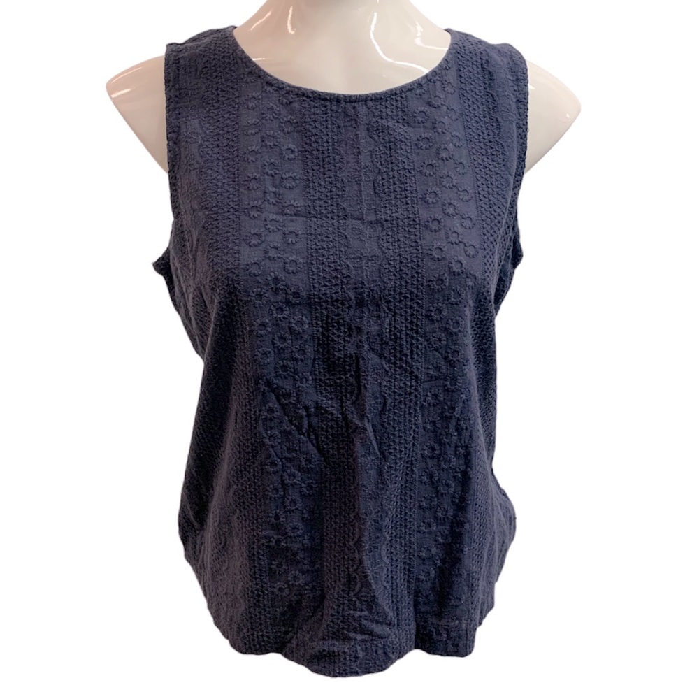 Lucky Brand dark blue eyelet embroidery sleeveless blouse